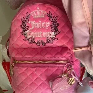 Juicy Couture Pink Quilted Backpack with Gold Accents